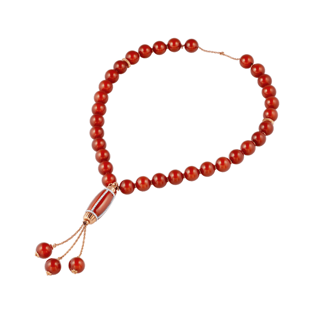 مسبحة جراند إليبس بالعقيق الأحمر والماس